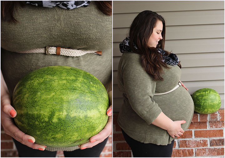 At 40 weeks, my doctor estimates that Littler is the size of this small watermelon (about 8lbs) 